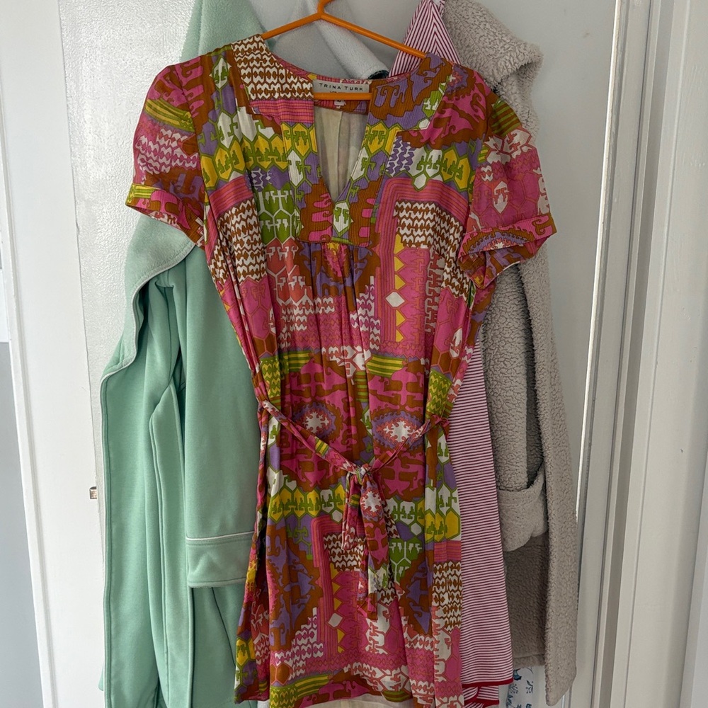 Trina Turk Pink Multi-Pattern Short Tie-Waist Mini Dress